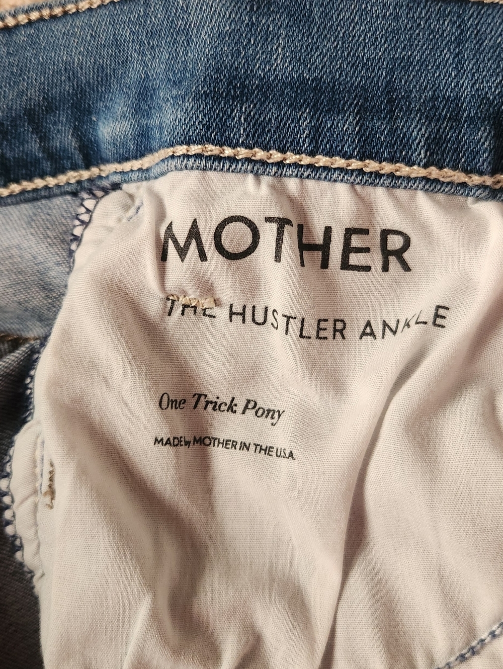 MOTHER Blue Denim Jeans with Back Pocket 'M' Stitch - Picture 4 of 5